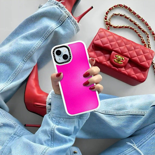 iPhone 15 Case Classic Leather — Shocking Pink