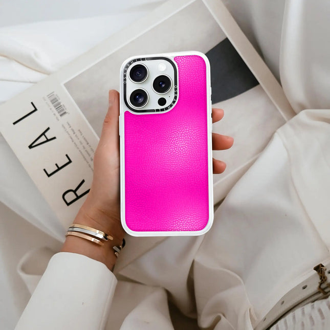 iPhone 16 Pro Case Classic Leather — Shocking Pink