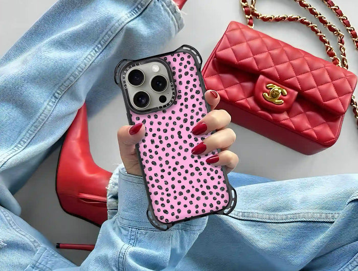 iPhone 16 Pro Case Bounce — Glitter Polka Pink Oskar Hill.